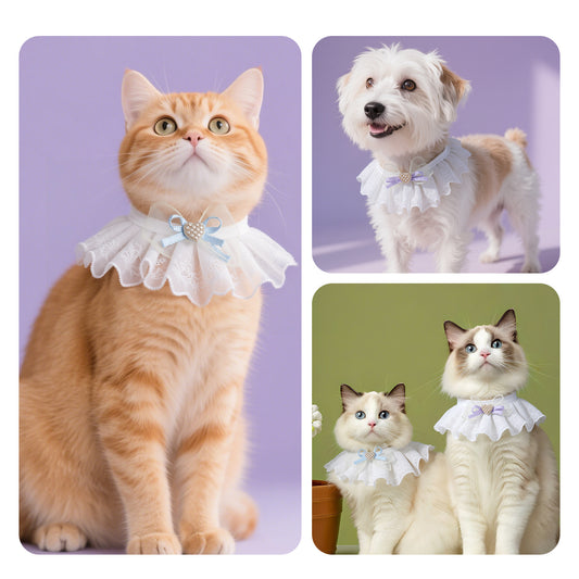 Cute Lace Pet Bib for Dogs & Cats – Adjustable Drool Scarf, Stylish Bow Tie Collar for Small Pets