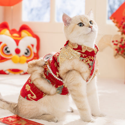 Flowers in Full Bloom New Year's Tang Suit for Cats