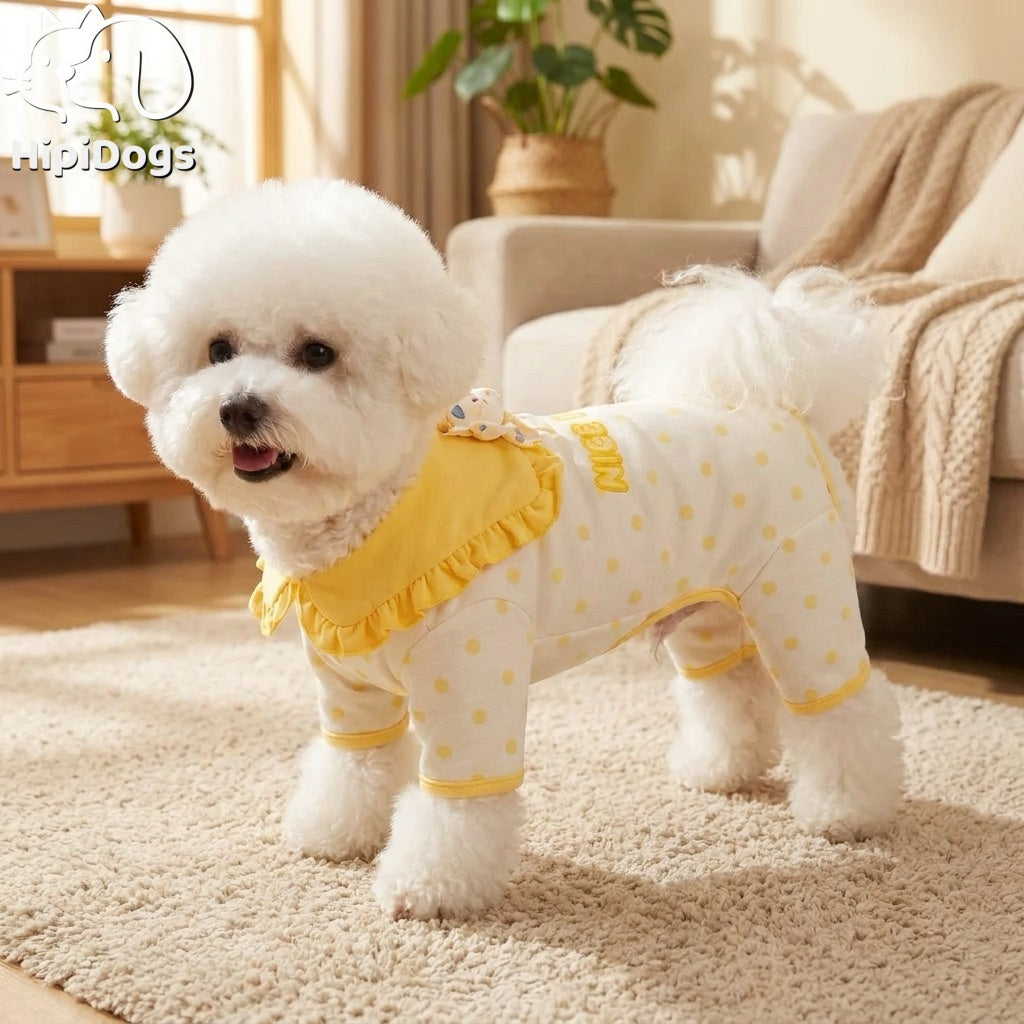 Cute Dog Pajamas with Ruffle Collar – Soft Four-Leg Pet Jumpsuit for Small Dogs