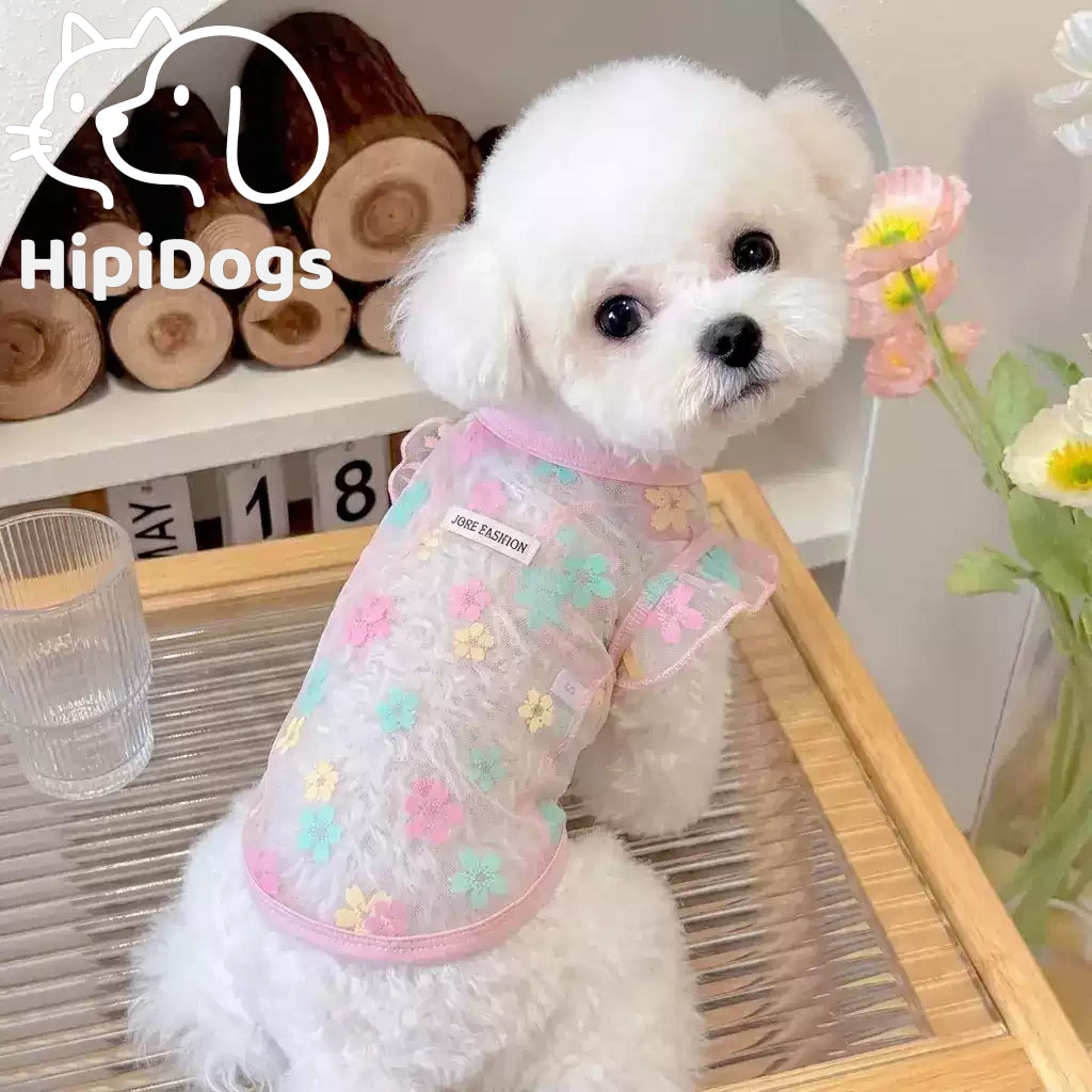 Floral Mesh Dog Shirt | Breathable Summer Pet Vest for Small Dogs & Cats