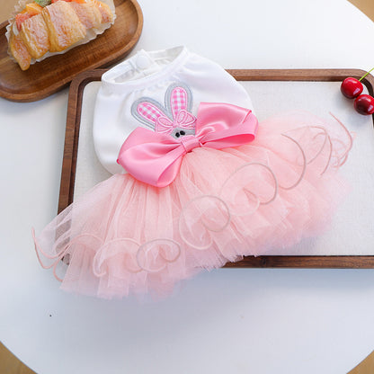 Cute Bunny Dog Dress | Easter Pet Tutu Dress with Bow | Princess Pet Outfit for Small Dogs & Cats | HipiDogs