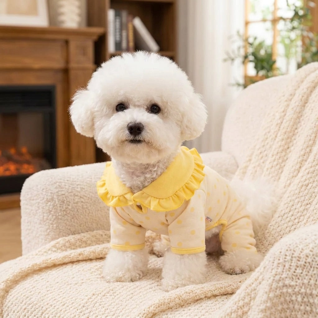Cute Dog Pajamas with Ruffle Collar – Soft Four-Leg Pet Jumpsuit for Small Dogs