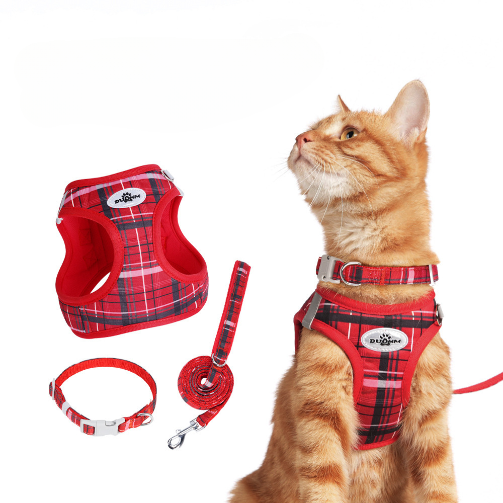 Plaid Cat Harness and Leash Set – Adjustable Soft Mesh Escape-Proof Vest Harness for Indoor & Outdoor Cats