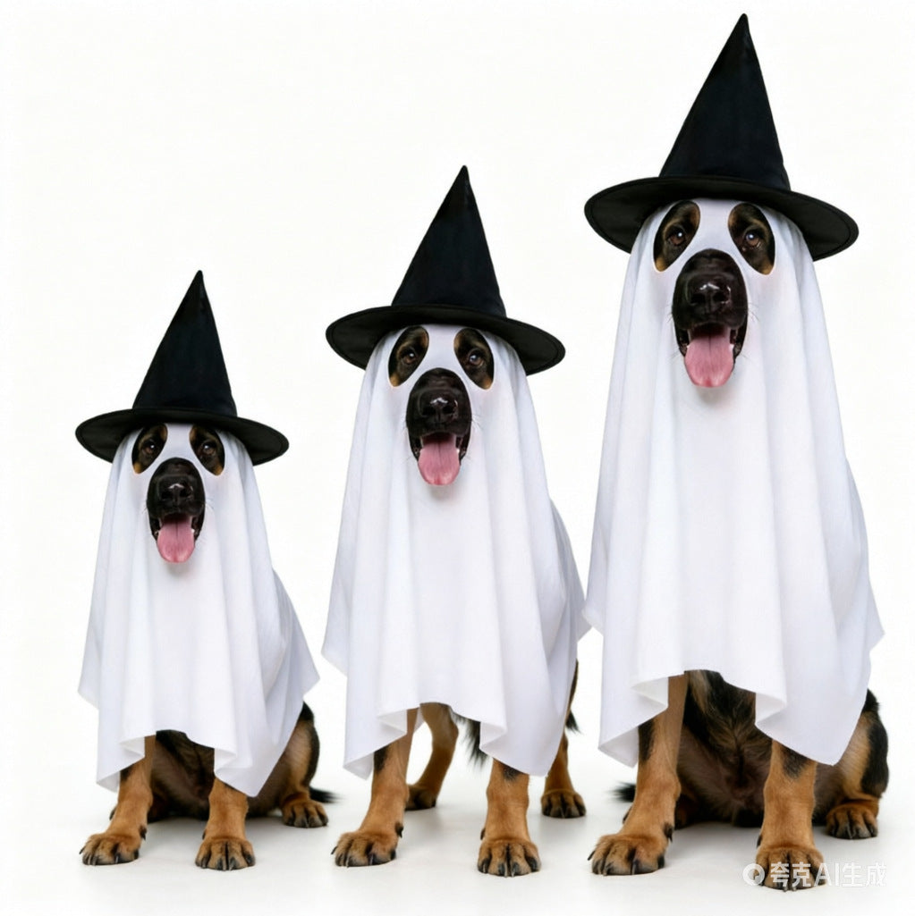 Halloween Ghost Dog Costume with Witch Hat – White Sheet Pet Costume