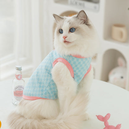 Breathable Cat Harness Vest – Checkered Summer Fit for Small Pets