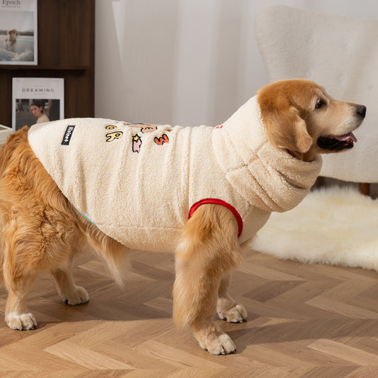 Fleece Dog Sweater with Scarf for Large Dogs Warm Cozy Puppy Jacket 3XL–8XL