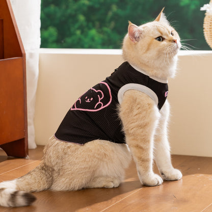 Cute Bear Cat Vest Shirt – Soft Breathable Cat Clothing for Indoor Cats, Lightweight Pet Tank Top