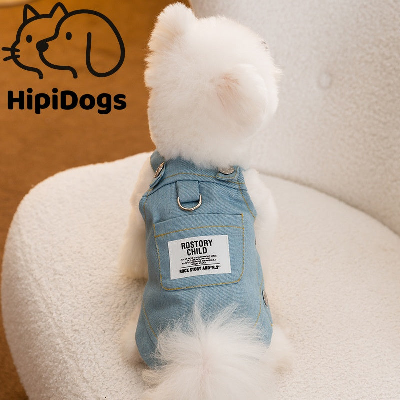Denim Dog Harness Vest – Adjustable Puppy Walking Harness with Leash Ring for Small Dogs Casual Pet Clothes