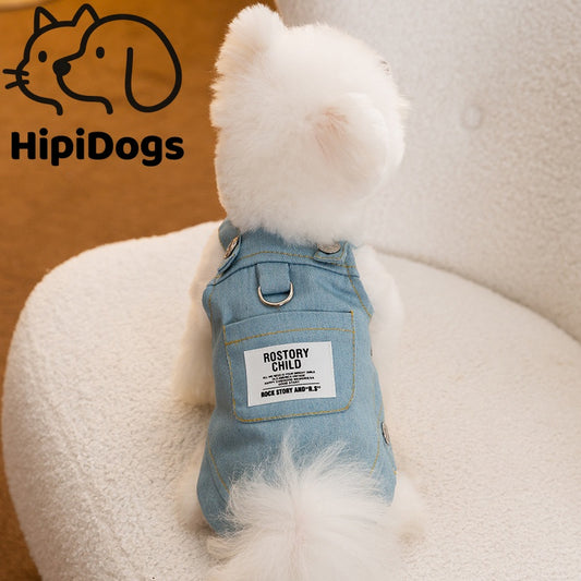 Denim Dog Harness Vest – Adjustable Puppy Walking Harness with Leash Ring for Small Dogs Casual Pet Clothes