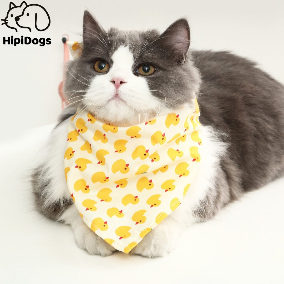 Cute Duck Print Cat Bib – Soft Absorbent Drool Bandana for Cats