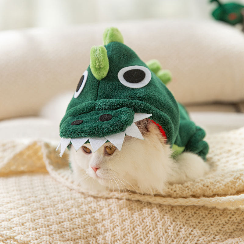 Funny Dinosaur Costume for Cats Cute Pet Hoodie Halloween Outfit