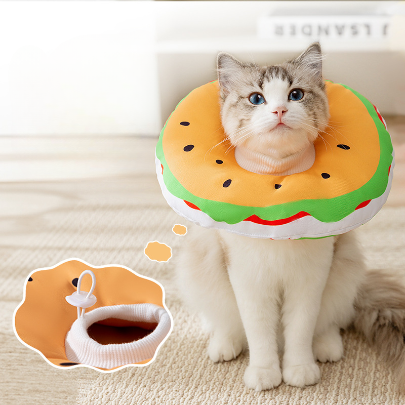 Hamburger Pet Recovery Collar | Soft Donut Cat & Dog Recovery Cone | Cute Protective Healing Collar Pillow | HipiDogs
