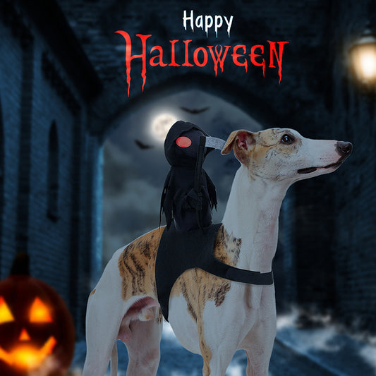 Halloween Grim Reaper Dog Costume – Scary Rider Pet Costume with Scythe