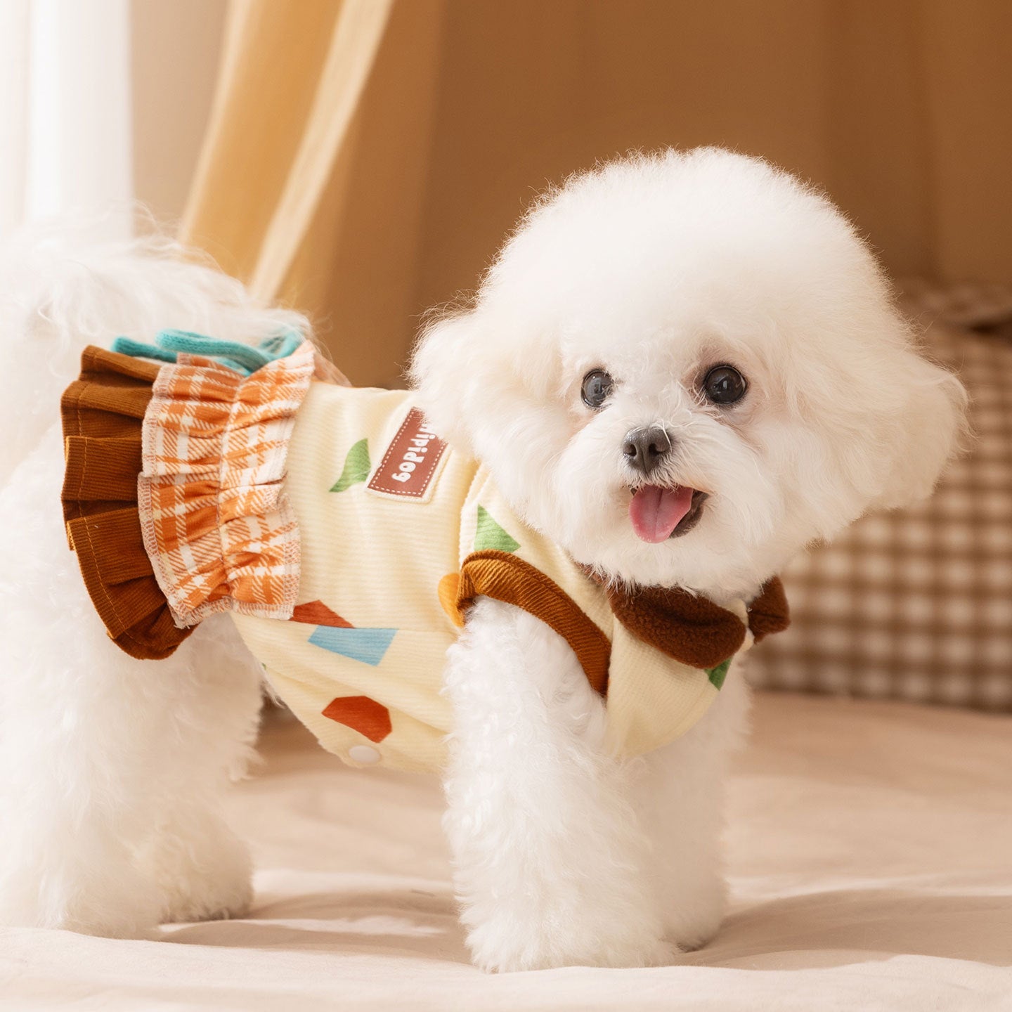 Cute Pattern Vest Dress with Harness for Small Dogs