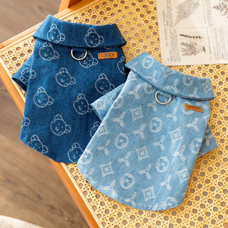 Fashionable Denim Shirt for Cats Stylish Pet Button-Up Shirt