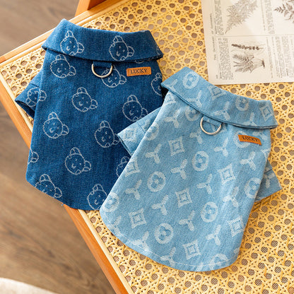 Fashionable Denim Shirt for Cats Stylish Pet Button-Up Shirt