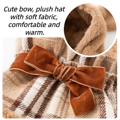 Plaid Cotton Dress with Cute Bunny Ears for Cats | Cozy Winter Pet Outfit