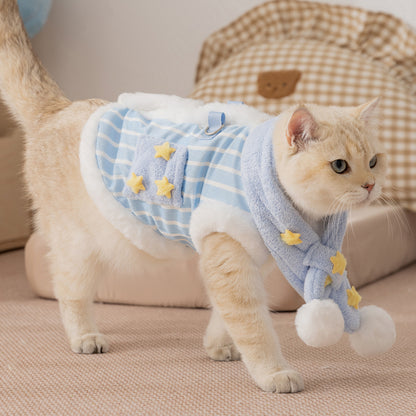 Starry Sky Striped Vest for Cats – Cozy & Stylish with Stars & Pom Poms