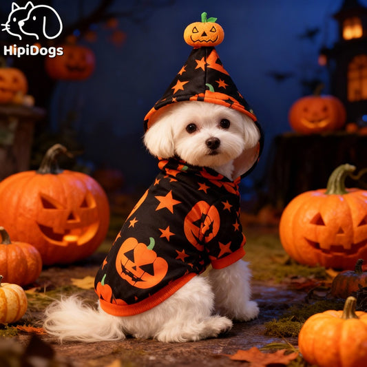 Halloween Pumpkin Dog Hoodie – Jack-O’-Lantern Pet Costume with 3D Pumpkin Hood