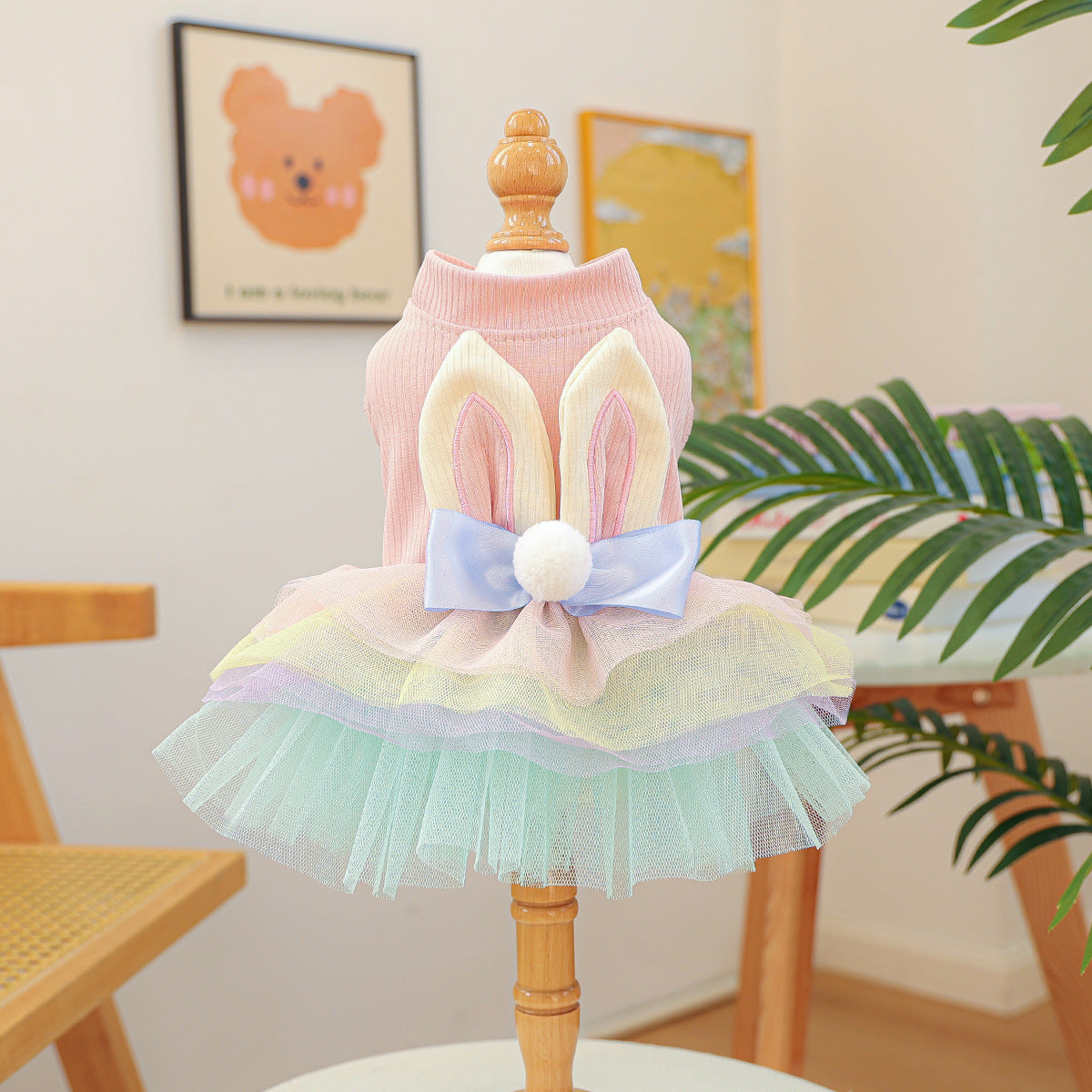 Easter Bunny Dog Dress | Cute Rainbow Tutu Pet Outfit with Bow | Spring Holiday Dress for Small Dogs & Cats | HipiDogs