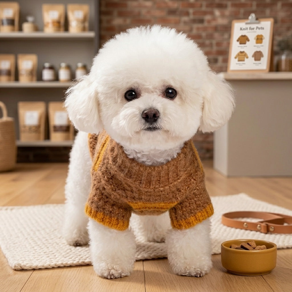 Cozy Striped Knit Dog Sweater – Soft Turtleneck Puppy Pullover with Leash Ring Detail