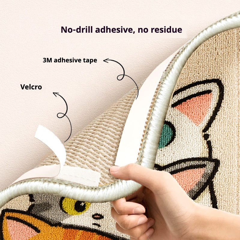 Wall-mounted Cat Scratching Mat with Cute Cat Design
