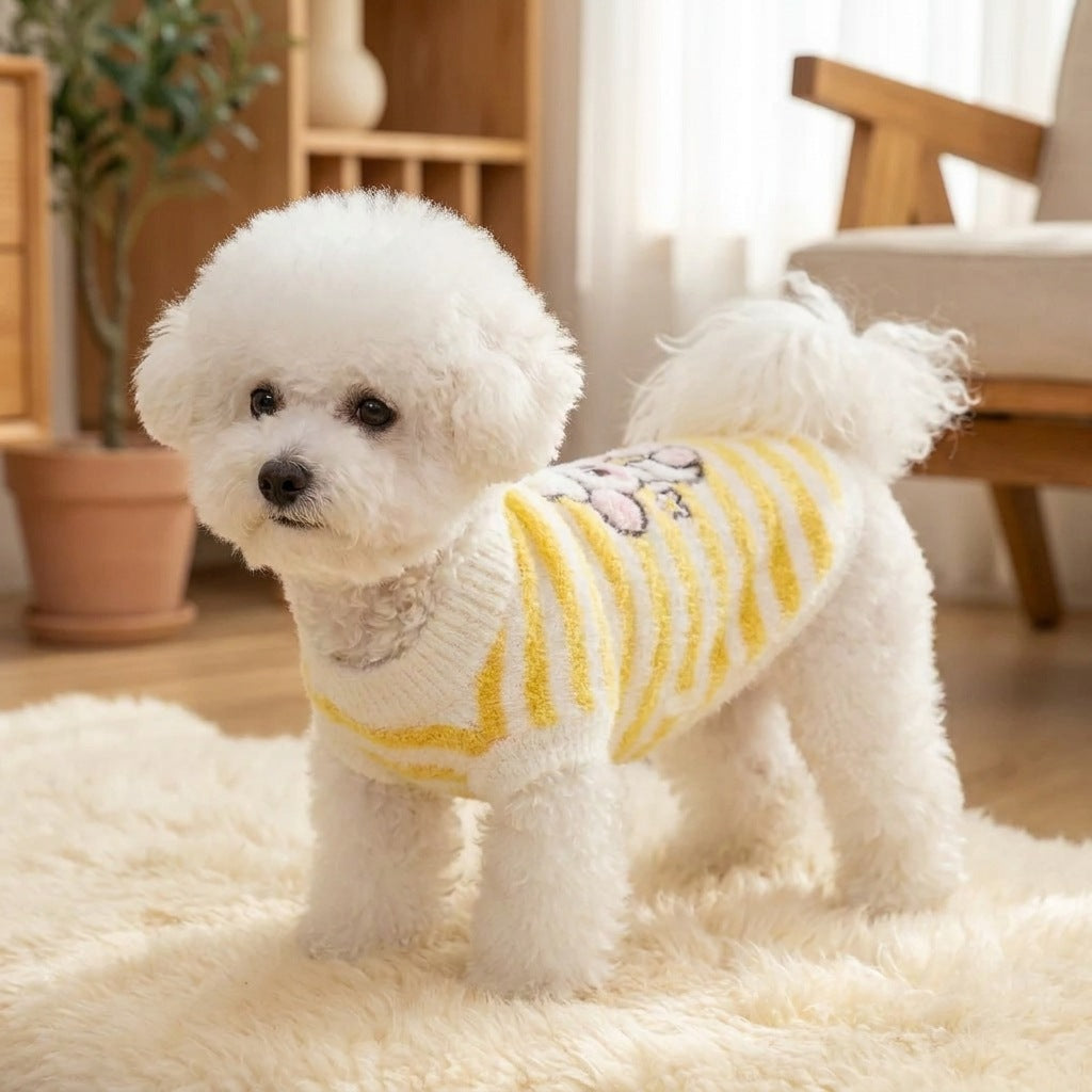 Cute Striped Pet Sweater – Soft Knit Sleeveless Dog & Cat Jumper with Cartoon Bear or Lamb Design