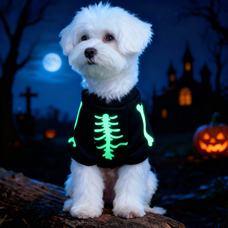 Glow-in-the-Dark Skeleton Dog Costume – Halloween Pet Jumpsuit