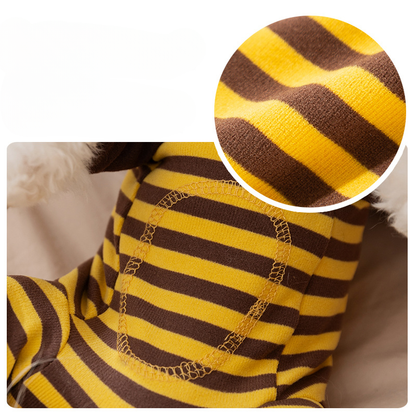 Cute Bee Dog Pajamas – Soft Striped Puppy Jumpsuit for Small Dogs Autumn Winter Pet Clothes