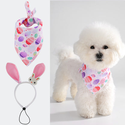 Easter Bunny Pet Costume Set | Cute Rabbit Ear Headband & Egg Bandana for Dogs and Cats | Holiday Pet Outfit | HipiDogs