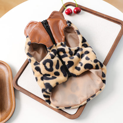 Leopard Print Dog Coat – Warm and Stylish Pet Jacket for Small Dogs
