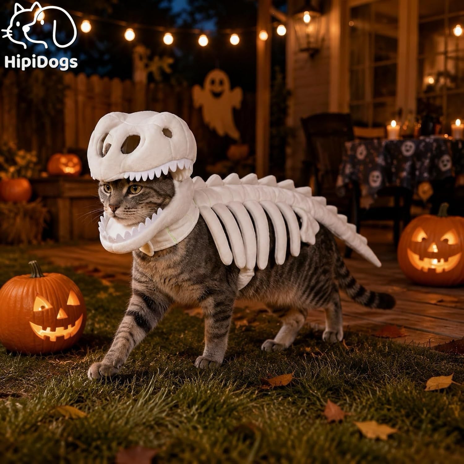 Dinosaur Skeleton Halloween Costume for Cats & Dogs – Funny Pet Costume with 3D Bones