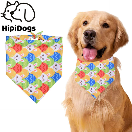 Easter Dog Bandana | Happy Easter Pet Bandana Scarf | Cute Bunny & Egg Print Dog Neck Scarf | Adjustable Pet Bandana for Small Medium Large Dogs