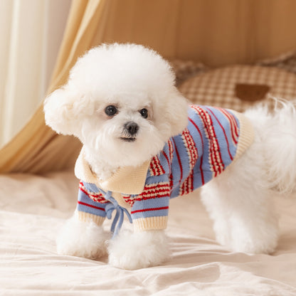 Retro Collared Tie-Up Knit Sweater for Small Dogs