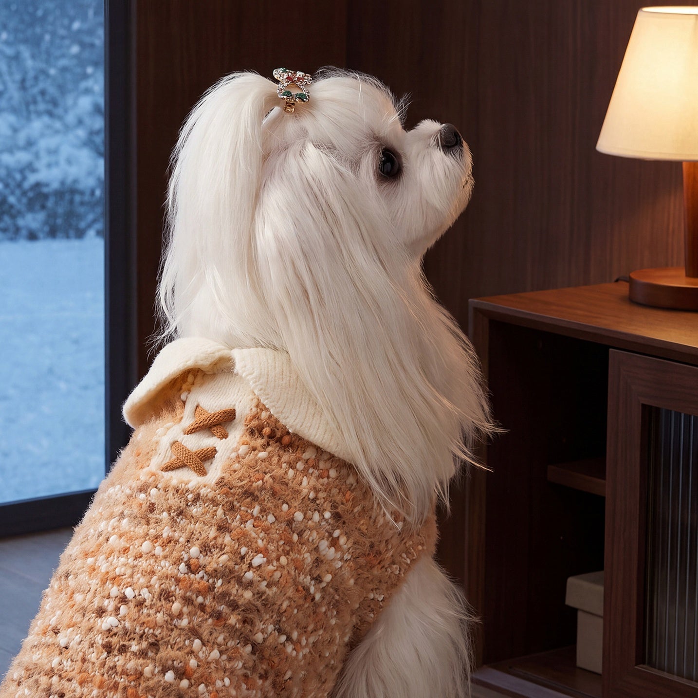 Cozy Bouclé Dog Coat with Peter Pan Collar – Warm Winter Pet Jacket for Small Dogs