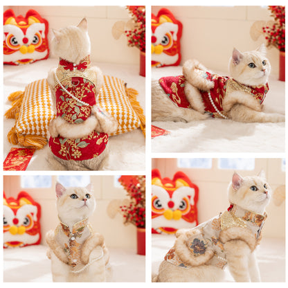 Flowers in Full Bloom New Year's Tang Suit for Cats