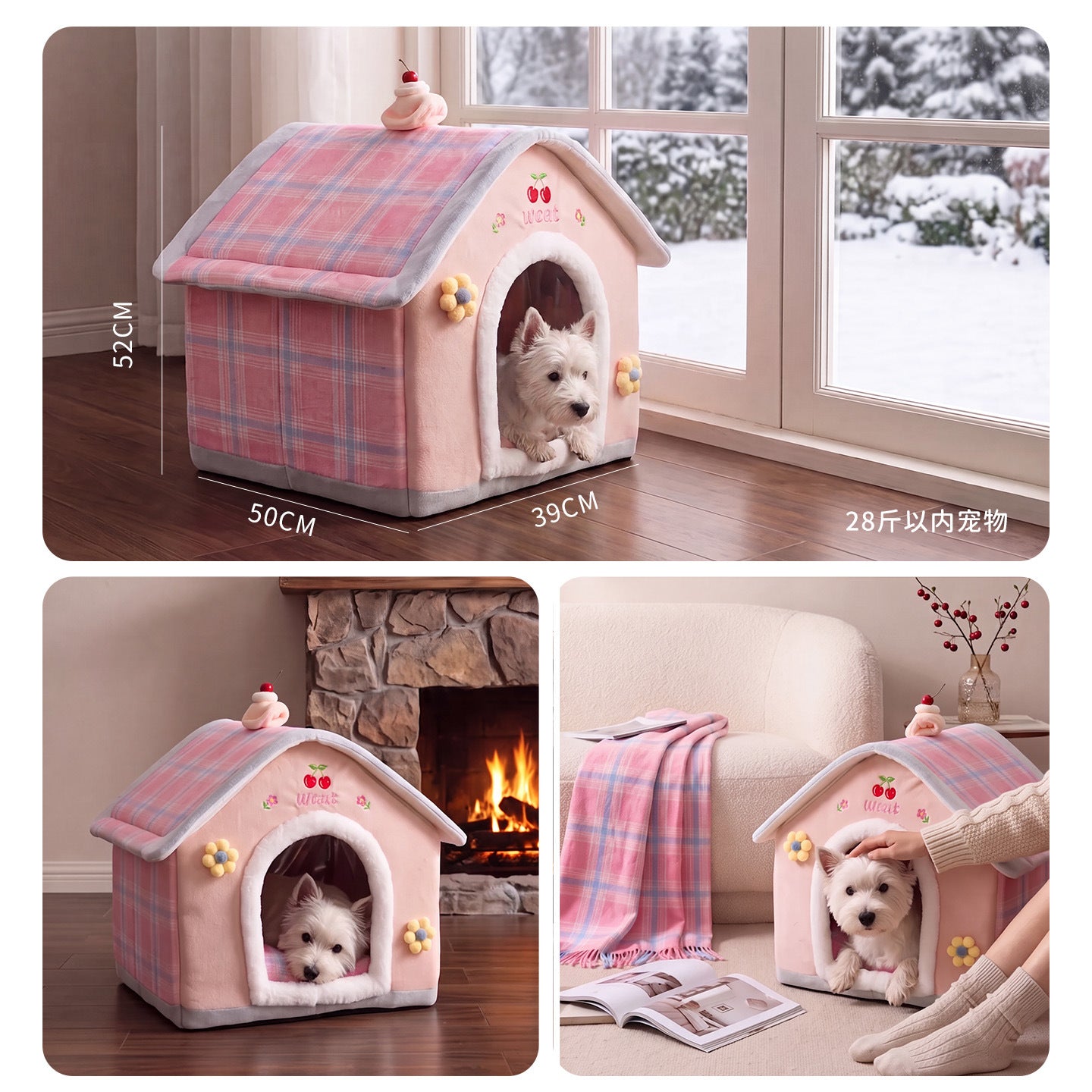 Cozy Indoor Dog House Bed – Plush Insulated Pet Tent with Removable Cushion for Cats & Dogs