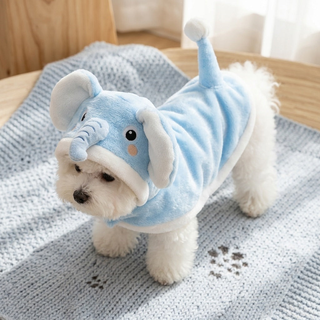 Cute Plush Dog Hoodie – Warm Animal Costume Jacket with Hood, Ears & Pom Pom Tail for Small Dogs