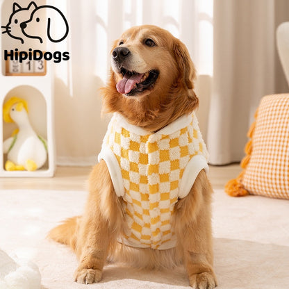 Checkered Fleece Dog Hoodie for Large Dogs Warm Cozy Puppy Jacket 3XL–8XL