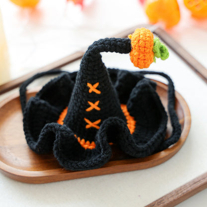 Crochet Witch Hat for Dogs & Cats – Halloween Pet Costume Hat with Pumpkin or Eyeball Detail