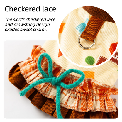 Cute Pattern Vest Dress with Harness for Small Dogs