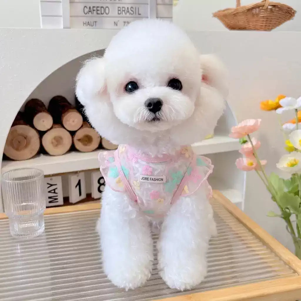 Floral Mesh Dog Shirt | Breathable Summer Pet Vest for Small Dogs & Cats