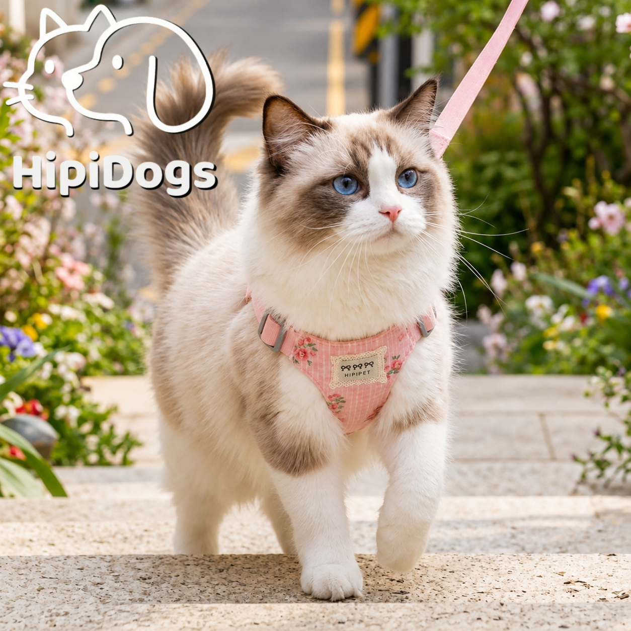 HipiDogs Floral Cat Harness Vest | Soft Adjustable Escape-Resistant Walking Harness