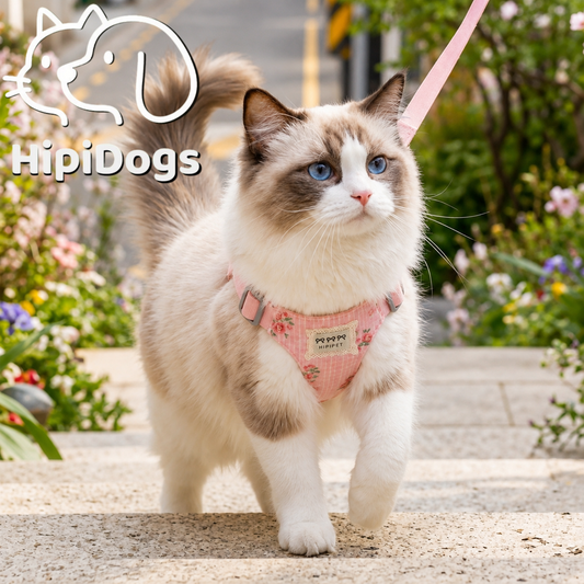 HipiDogs Floral Cat Harness Vest | Soft Adjustable Escape-Resistant Walking Harness