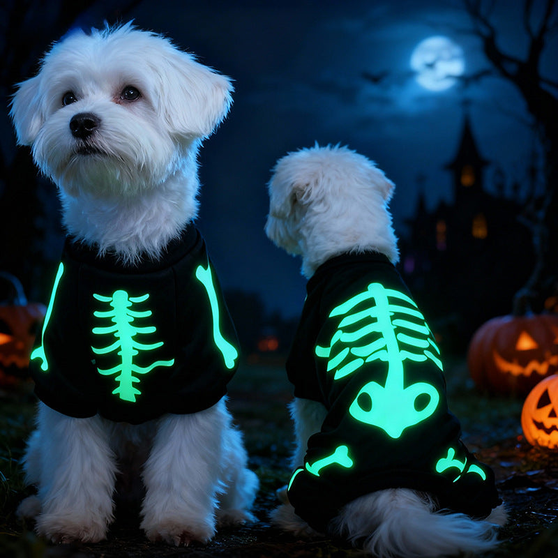 Glow-in-the-Dark Skeleton Dog Costume – Halloween Pet Jumpsuit
