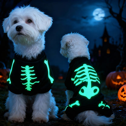 Glow-in-the-Dark Skeleton Dog Costume – Halloween Pet Jumpsuit
