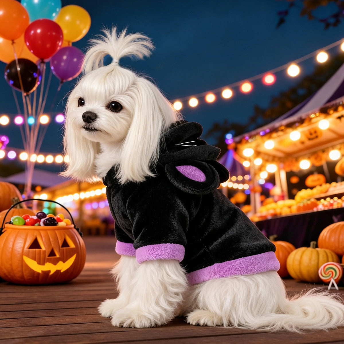 Black Cat Witch Halloween Pet Hoodie – Plush Costume for Cats & Small Dogs