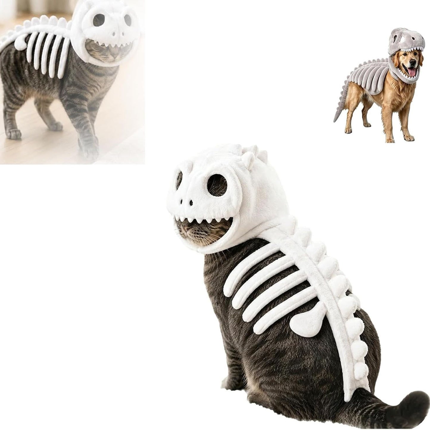 Dinosaur Skeleton Halloween Costume for Cats & Dogs – Funny Pet Costume with 3D Bones
