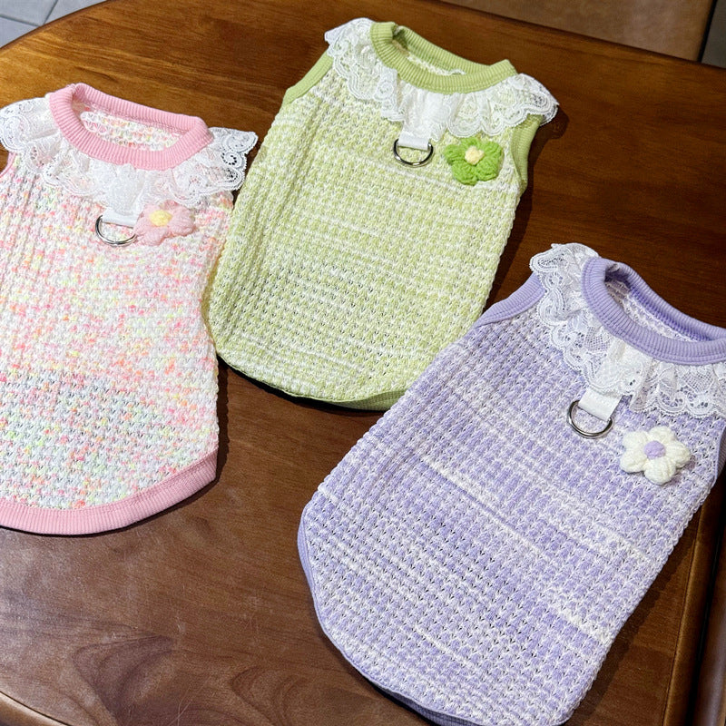 Lace Collar Pet Harness Vest – Breathable Floral Summer Fit