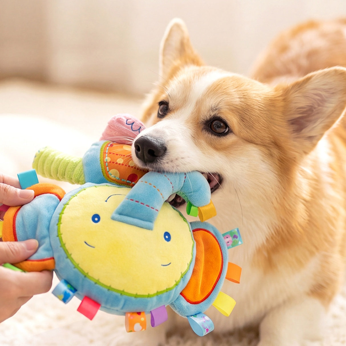 Interactive Elephant Plush Dog Toy with Squeaker & Crinkle Texture